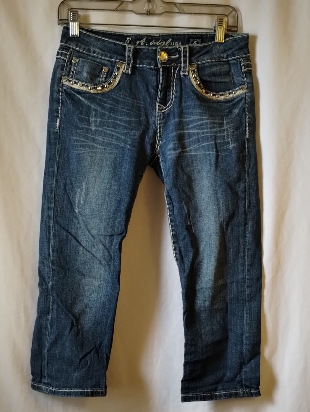 L.A. idol Dark Blue Women's Jeans with Studded Pockets